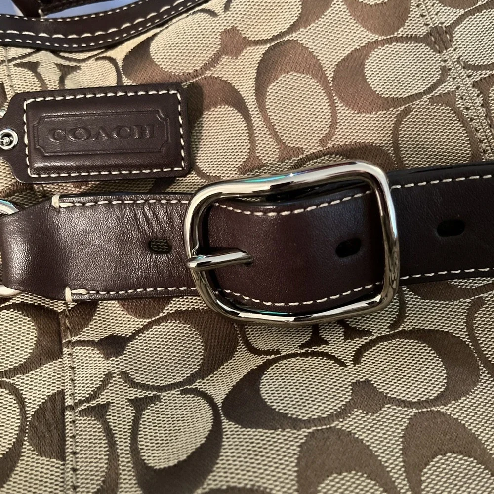 Coach Shoulder Bag Xbody Signature Chelsea Khaki Brown Jacquard Leather Silver